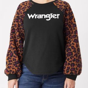 Wrangler Women's Leopard Print Sleeve Logo Pullover